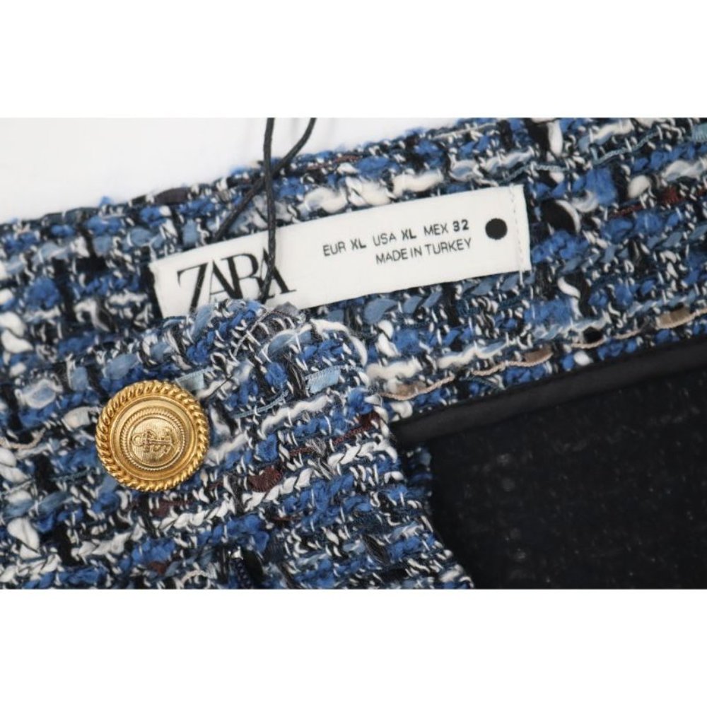 NWT Zara Women’s Size XL Tweed Mini Crocheted Skirt Blue golden button woven - Picture 10 of 11